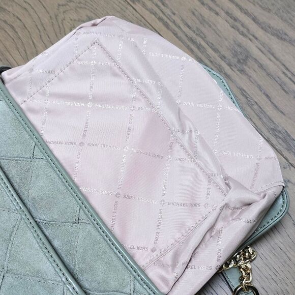 Michael Kors Regina Medium Woven Suede Convertible Shoulder Bag in Army Green - Picture 10 of 12